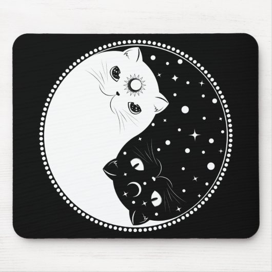 Cartoon zwarte en witte katten , yin yang - teken muismat (Voorkant)