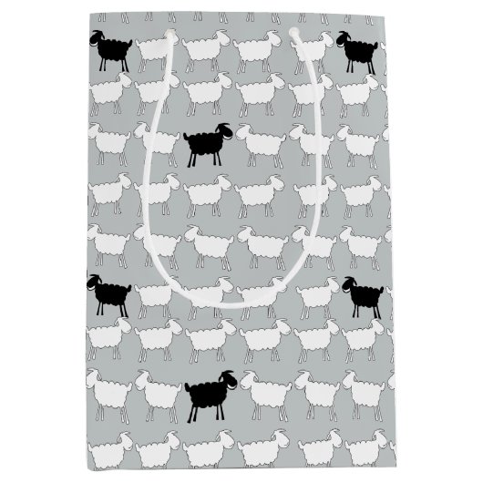 Cartoon zwarte en witte schaapzak medium cadeauzakje (Voorkant)