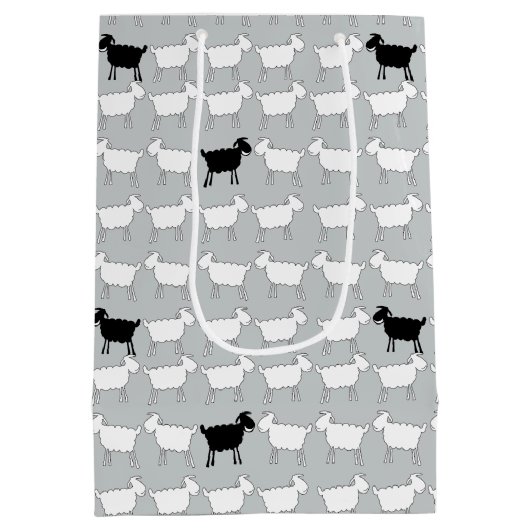 Cartoon zwarte en witte schaapzak medium cadeauzakje (Achterkant)
