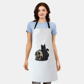 Cartoon zwarte kattenschedel illustratie voor volw schort (Gedragen)