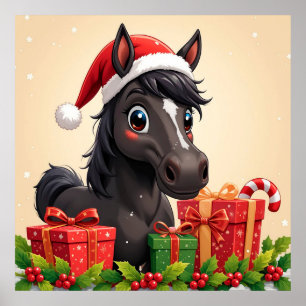 Cartoon Zwarte Paard Kerst Cadeaus Vakantie Poster