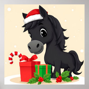 Cartoon Zwarte Paard Kerstman Hoed Kerst Decoratie