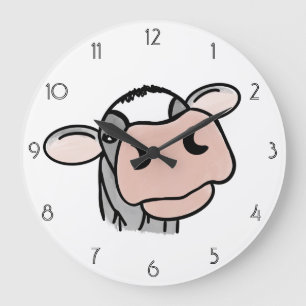 cartoon zwarte witte roze kus grijs boerderij grote klok