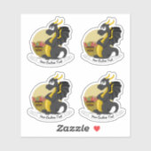Cartoon zwartedragon met schat en tekst sticker (Vel)