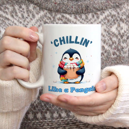 Cartoonachtige pinguïn, chillend als een pinguïn w tweekleurige koffiemok