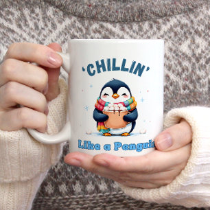 Cartoonachtige pinguïn, chillend als een pinguïn w tweekleurige koffiemok