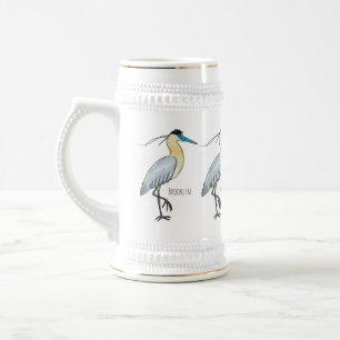 Cartoonaillustratie van een Gekroonde reiger Bierpul