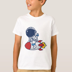 Cartoonastronaut rijdt op een raketillustratie t-shirt