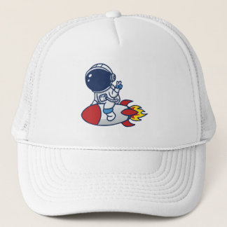 Cartoonastronaut rijdt op een raketillustratie trucker pet