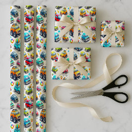 Cartoonauto's Kleurrijk Kinder Inpakpapier Bundel Vel