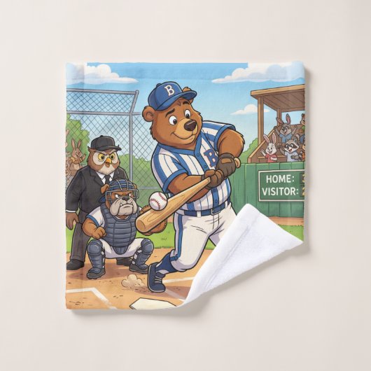 Cartoonbeer speelt honkbal bad handdoek (Wasdoekje)