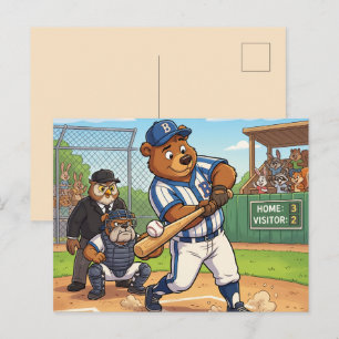 Cartoonbeer speelt honkbal feestdagenkaart
