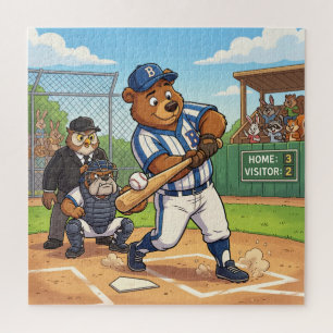 Cartoonbeer speelt honkbal legpuzzel