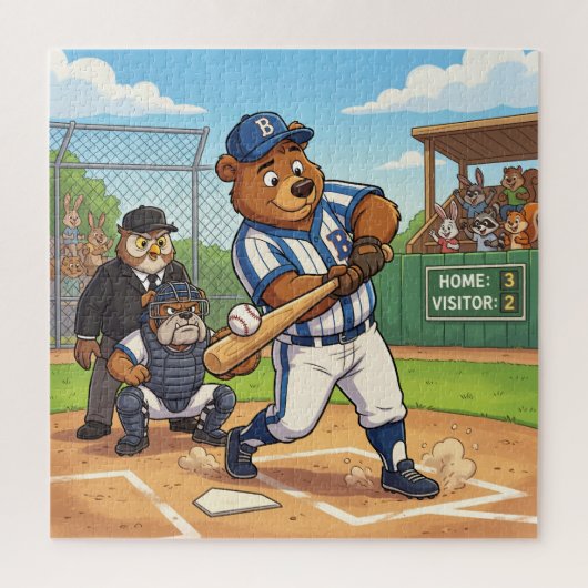 Cartoonbeer speelt honkbal legpuzzel (Verticaal)