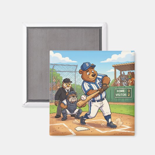 Cartoonbeer speelt honkbal magneet (Voorkant / Achterkant)