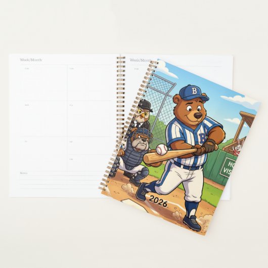 Cartoonbeer speelt honkbal | Personaliseer Planner (Display)