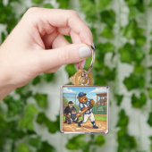 Cartoonbeer speelt honkbal sleutelhanger (Hand)