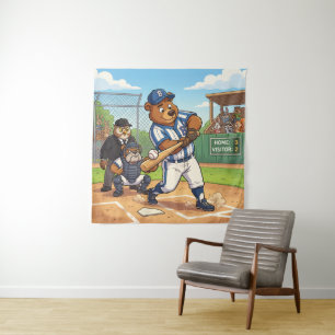 Cartoonbeer speelt honkbal wandkleed