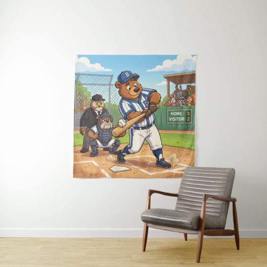 Cartoonbeer speelt honkbal wandkleed (In situ)