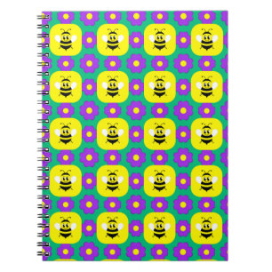 Cartoonbijen en bloemen notitieboek