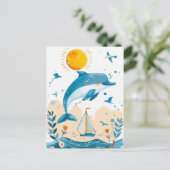 Cartoondolfijn springt uit het water briefkaart (Staand voorkant)