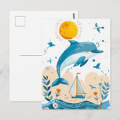 Cartoondolfijn springt uit het water briefkaart (Voorkant / Achterkant)
