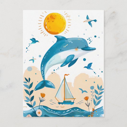Cartoondolfijn springt uit het water briefkaart (Voorkant)