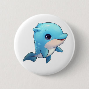 Cartoondolfijnillustratie Ronde Button 5,7 Cm