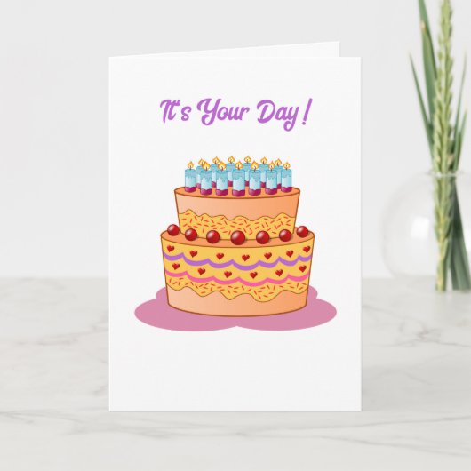 Cartooned Birthday Cake Verjaardag Kaart (Voorkant)