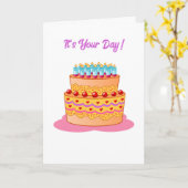 Cartooned Birthday Cake Verjaardag Kaart (Gele Bloem)