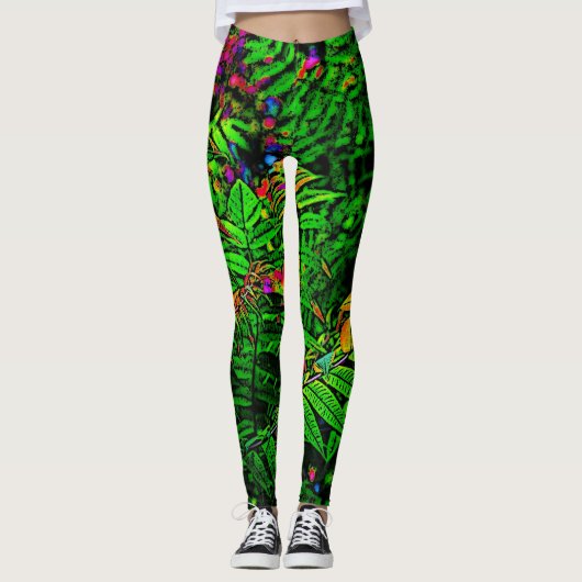 Cartooned Varen Leaf Oerwoud Leggin Print Leggings (Voorkant)