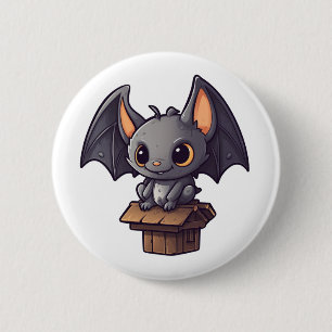 Cartooneske afbeelding van een vleermuis ronde button 5,7 cm