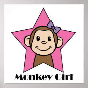 Cartooneske Clip Art Lachende Aap Meisje Roze Ster Poster