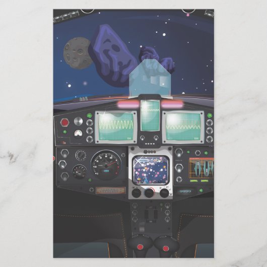 Cartooneske cockpit van ruimteschip briefpapier (Voorkant)