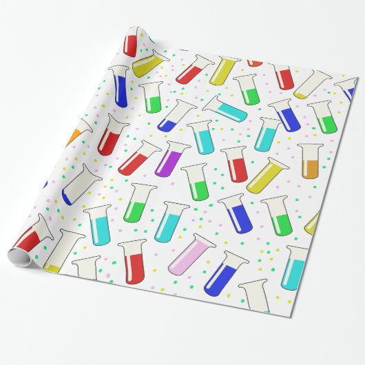 Cartooneske glazen reageerbuizen cadeaupapier (Uitgerold)