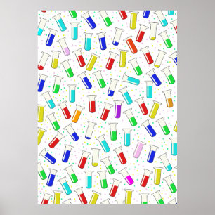 Cartooneske glazen reageerbuizen poster
