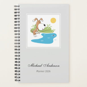 Cartooneske Grappige Hond Puppy Vissen Humor 2026 Planner