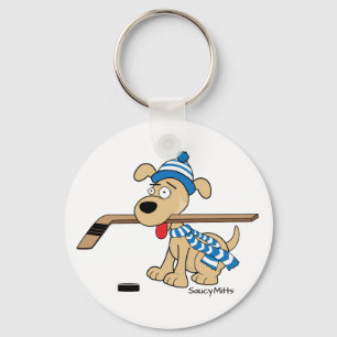Cartooneske hond ijshockey sleutelhanger