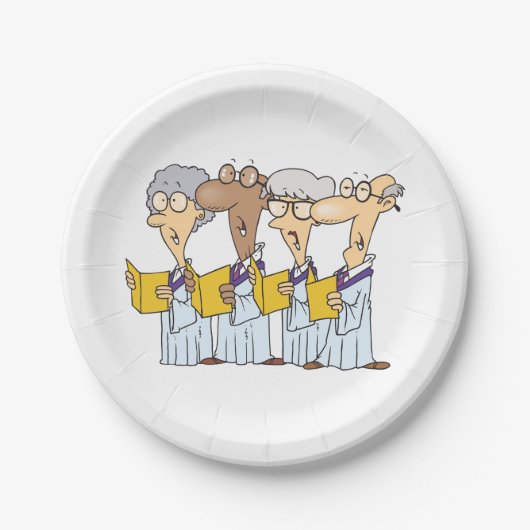 Cartooneske Kerkkoor Zang Oudere Burgers Papieren Bordje (Voorkant)