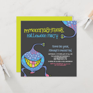 Cartooneskelet Paarse Alien Kinder Halloween Feest Kaart