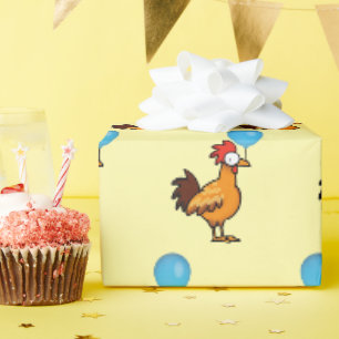Cartoonhaan met blauwe ballon cadeaupapier