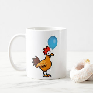 Cartoonhaan met blauwe ballon koffiemok