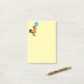 Cartoonhaan met blauwe ballon post-it® notes (Op bureau)