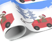 Cartoonhond in een rode wagen cadeaupapier (Rol Hoek)