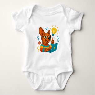 Cartoonhond met laptop en idee babybody romper