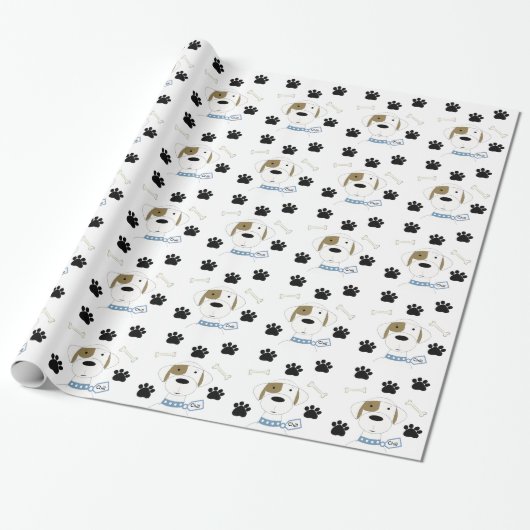 Cartoonhond met pootafdrukken cadeaupapier (Uitgerold)