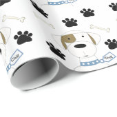 Cartoonhond met pootafdrukken cadeaupapier (Rol Hoek)