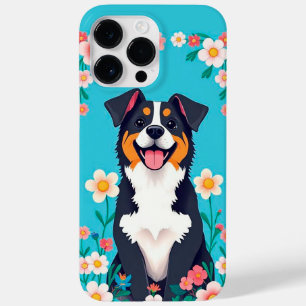Cartoonhond omringd door bloemen Case-Mate iPhone 14 pro max hoesje