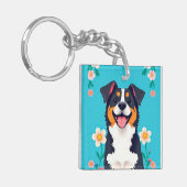 Cartoonhond omringd door bloemen sleutelhanger (Voorkant Links)