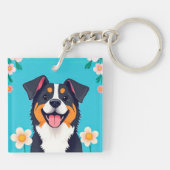Cartoonhond omringd door bloemen sleutelhanger (Achterkant)